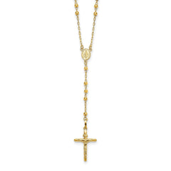 14K Yellow Gold Beaded Rosary Necklace with Crucifix, 24