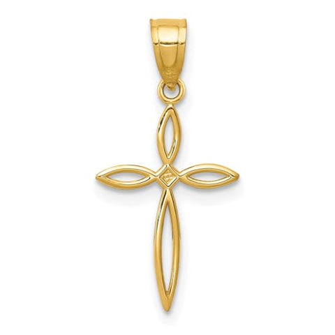 14K Yellow Gold Cross Pendant, Passion Design, 24x12mm