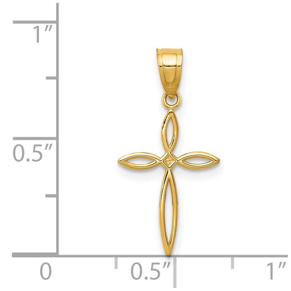 14K Yellow Gold Cross Pendant, Passion Design, 24x12mm