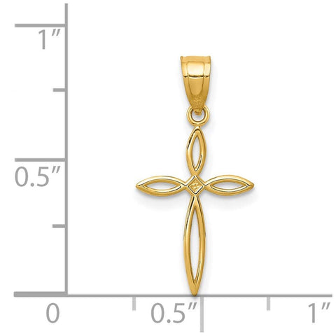 14K Yellow Gold Cross Pendant, Passion Design, 24x12mm