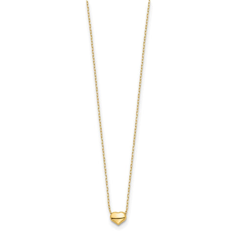 14k Yellow Gold Dainty Heart Pendant Chain Necklace, 16.5 inches