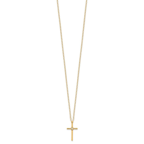 14k Yellow Gold Diamond Cross Pendant Necklace, 15 Inch Chain, 0.01ct
