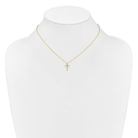 14k Yellow Gold Diamond Cross Pendant Necklace, 15 Inch Chain, 0.01ct