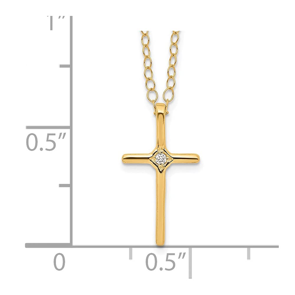 14k Yellow Gold Diamond Cross Pendant Necklace, 15 Inch Chain, 0.01ct
