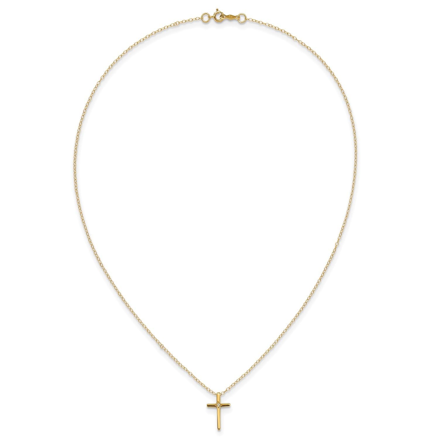 14k Yellow Gold Diamond Cross Pendant Necklace, 15 Inch Chain, 0.01ct