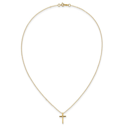 14k Yellow Gold Diamond Cross Pendant Necklace, 15 Inch Chain, 0.01ct