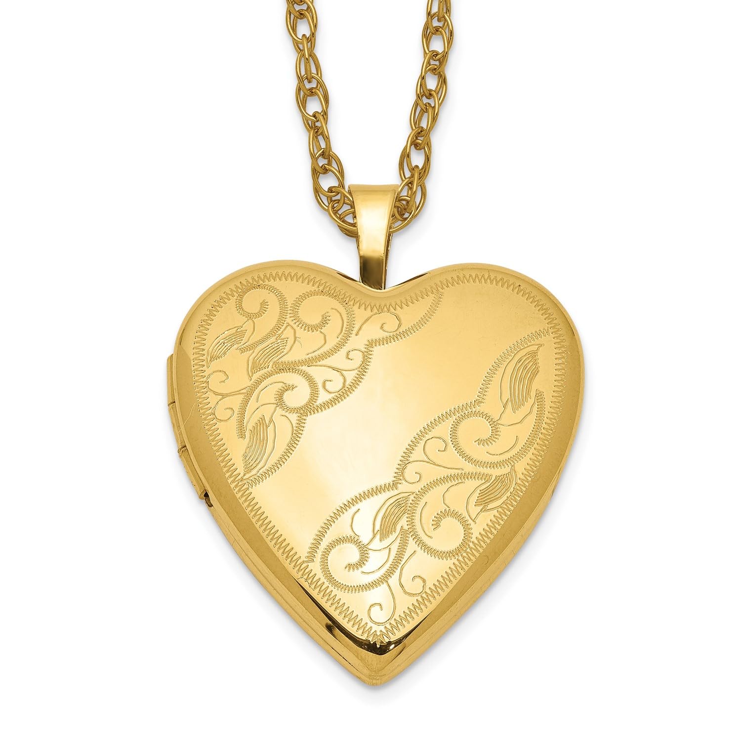 14k Yellow Gold Filled Engraved Heart Locket Chain Necklace, 18 Inch