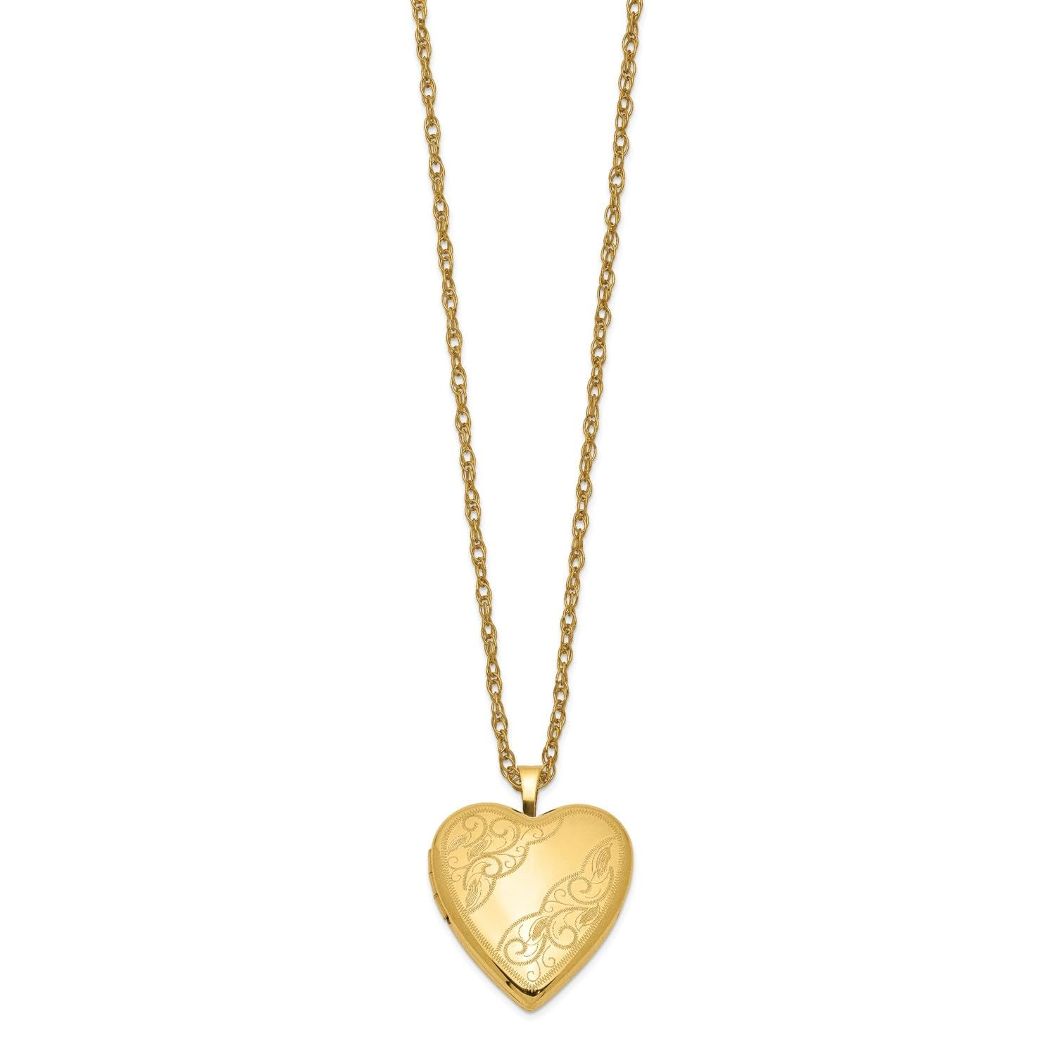 14k Yellow Gold Filled Engraved Heart Locket Chain Necklace, 18 Inch