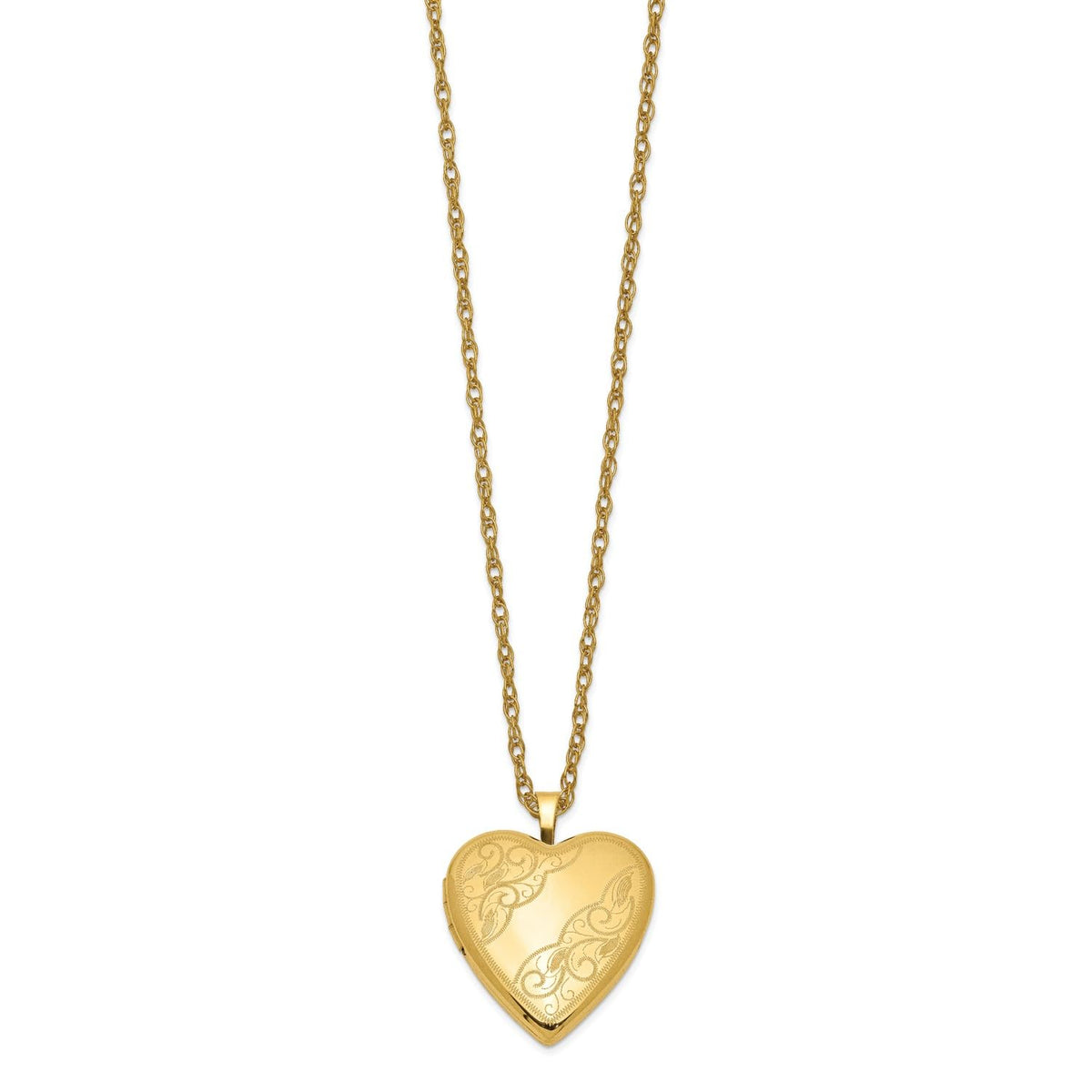 14k Yellow Gold Filled Engraved Heart Locket Chain Necklace, 18 Inch