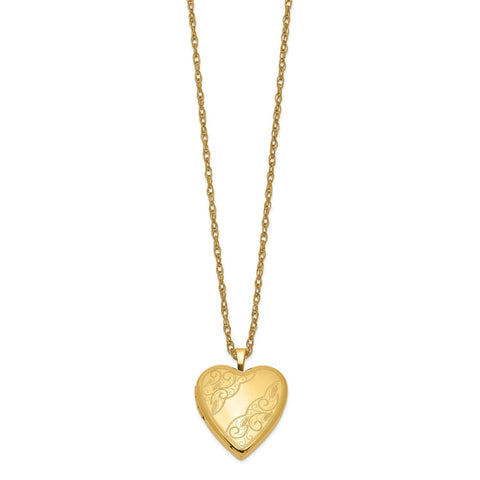 14k Yellow Gold Filled Engraved Heart Locket Chain Necklace, 18 Inch