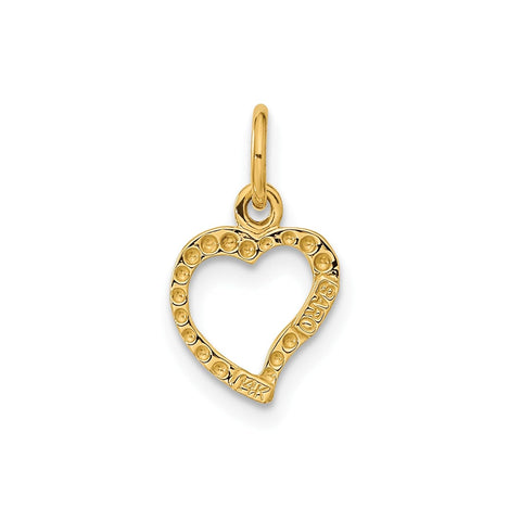 14K Yellow Gold Heart Pendant Charm, High Polished, 16x9mm
