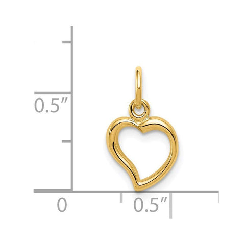 14K Yellow Gold Heart Pendant Charm, High Polished, 16x9mm