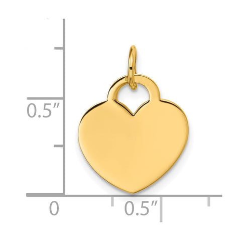14K Yellow Gold Heart Pendant, Polished Disc Charm, 21x15mm