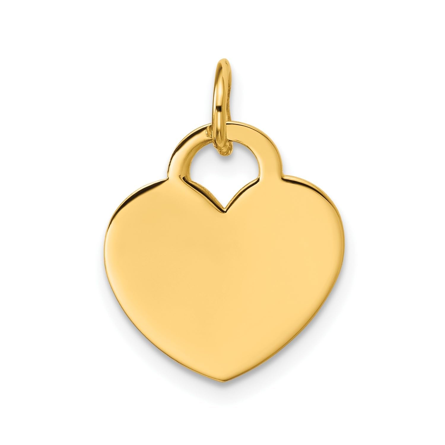 14K Yellow Gold Heart Pendant, Polished Disc Charm, 21x15mm