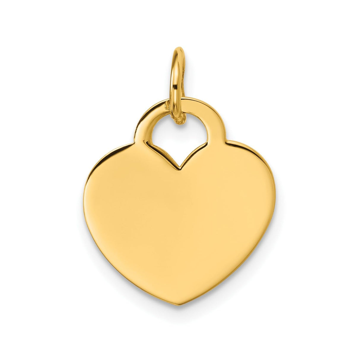 14K Yellow Gold Heart Pendant, Polished Disc Charm, 21x15mm