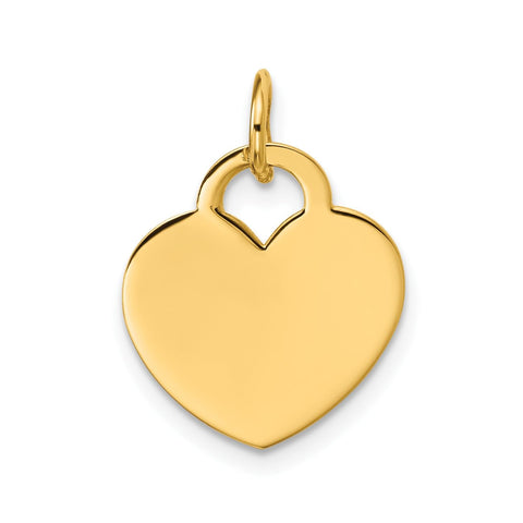 14K Yellow Gold Heart Pendant, Polished Disc Charm, 21x15mm