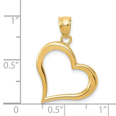 14K Yellow Gold Open Heart Pendant, Dangle Style, 25x19mm