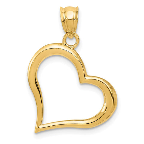 14K Yellow Gold Open Heart Pendant, Dangle Style, 25x19mm