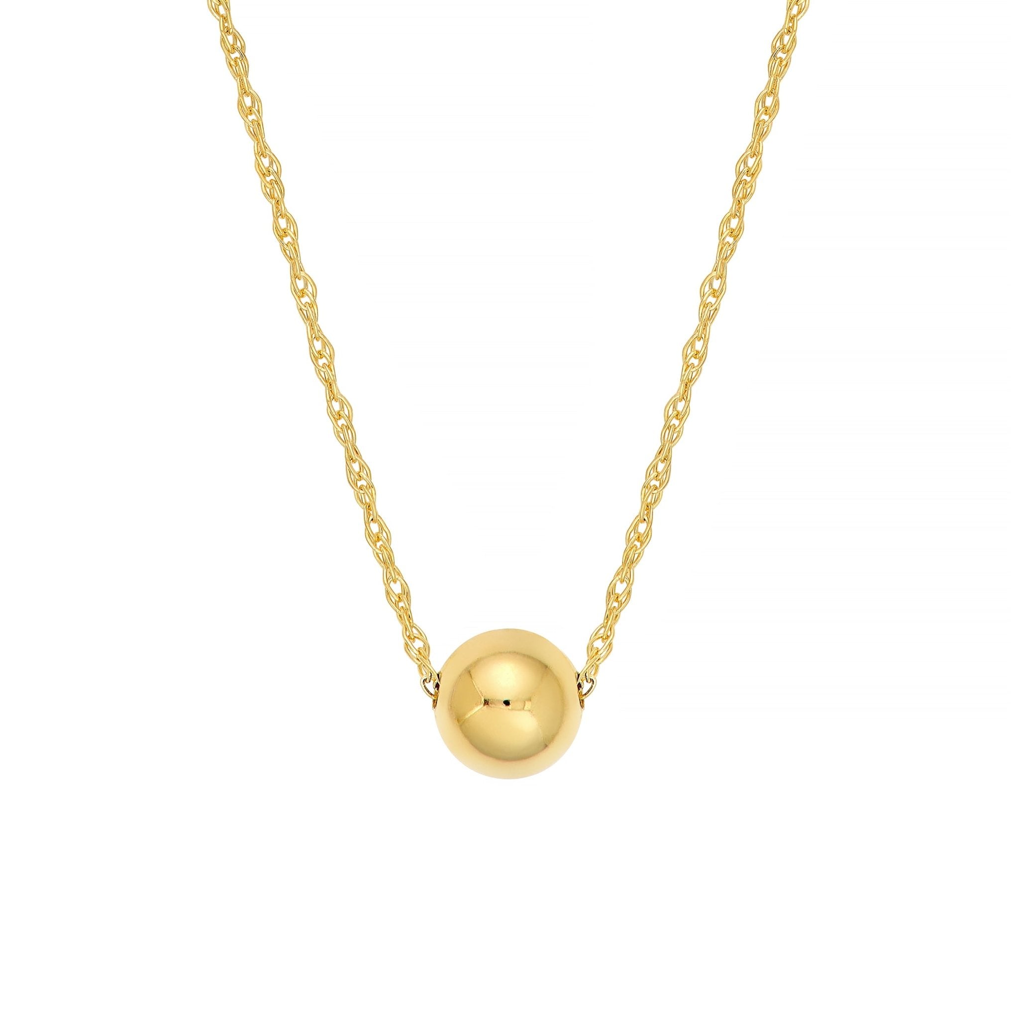 14k Yellow Gold Polished Puffy Ball Bead Slider Pendant Necklace