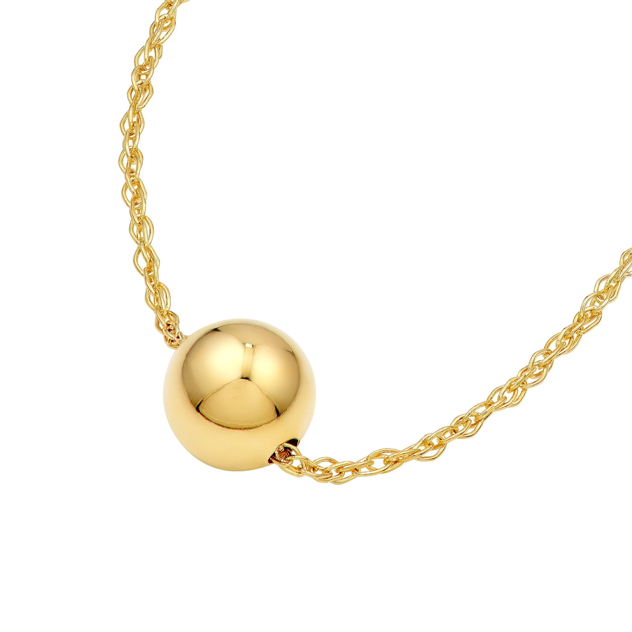 14k Yellow Gold Polished Puffy Ball Bead Slider Pendant Necklace