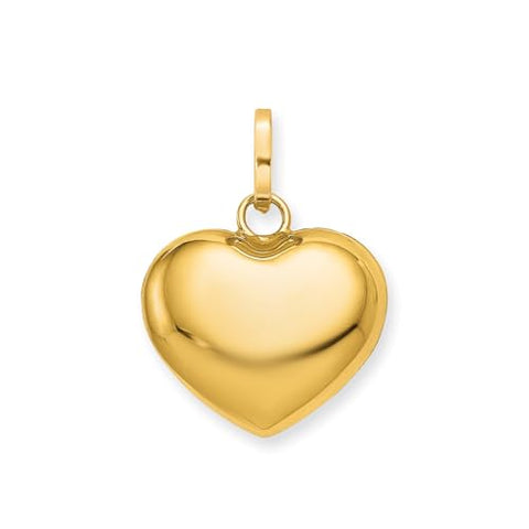 14K Yellow Gold Puffed Heart Pendant, 16x12mm