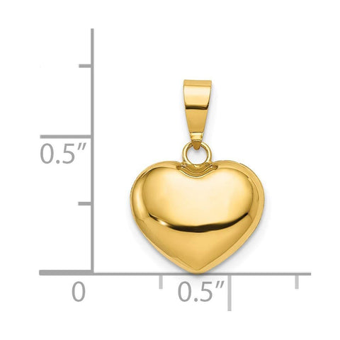 14K Yellow Gold Puffed Heart Pendant, 16x12mm