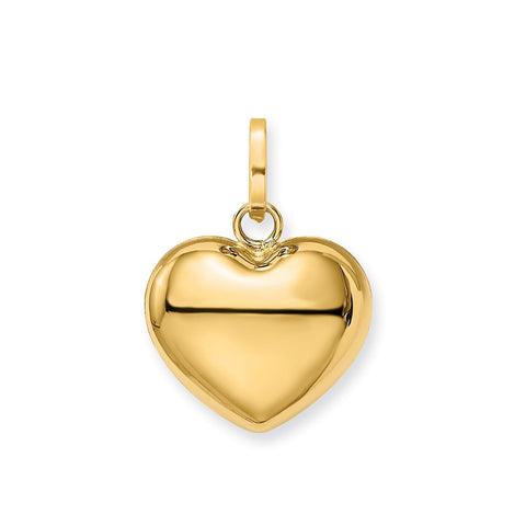 14K Yellow Gold Puffed Heart Pendant, 16x12mm