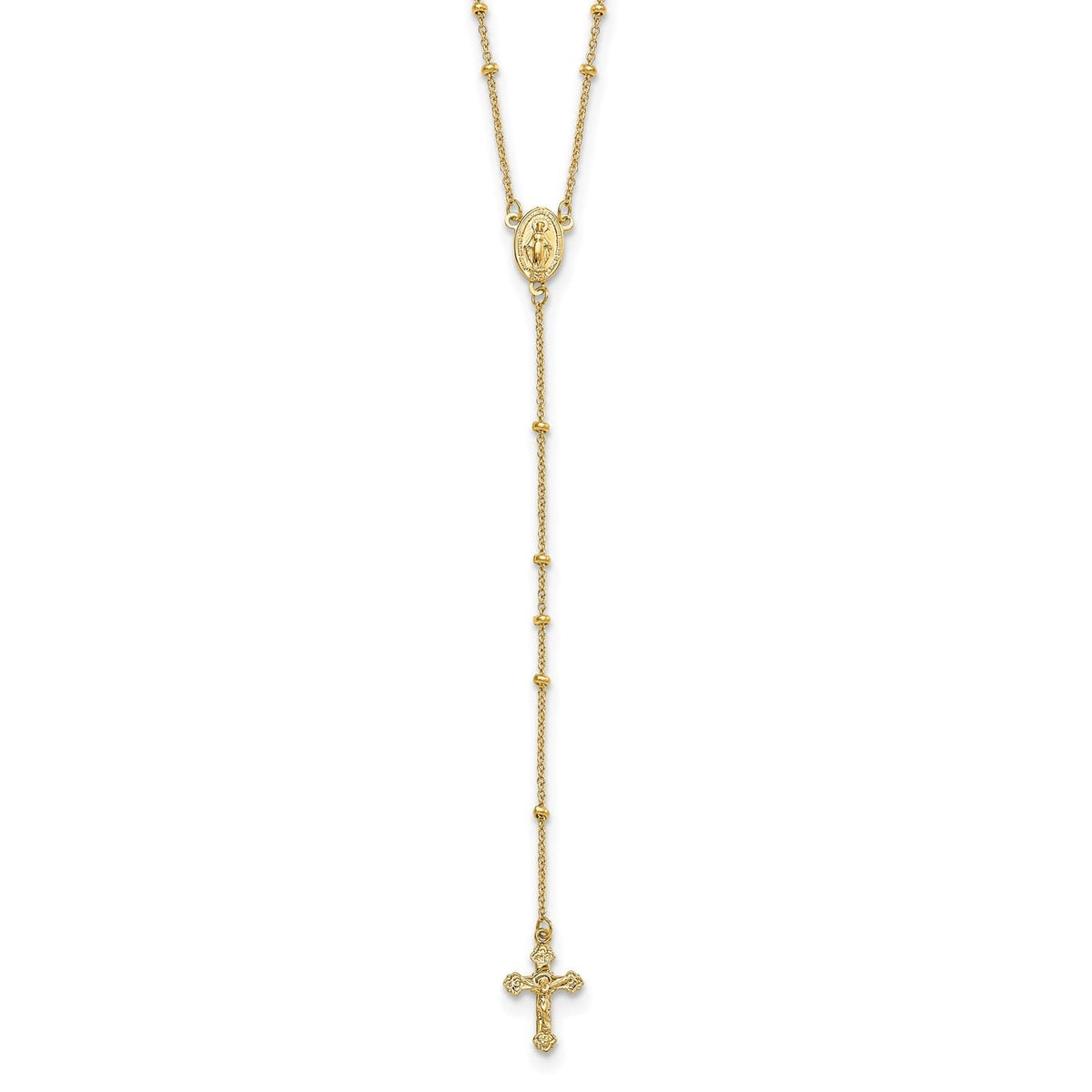 Jewelry Affairs 14K Yellow Gold Religious Rosary Y - Necklace with Cross and Beaded Chain, 19.5 Inches - JewelryAffairs