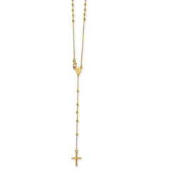 Jewelry Affairs 14K Yellow Gold Rosary Cross Pendant Necklace, Beaded Chain, 16.5 Inches - JewelryAffairs