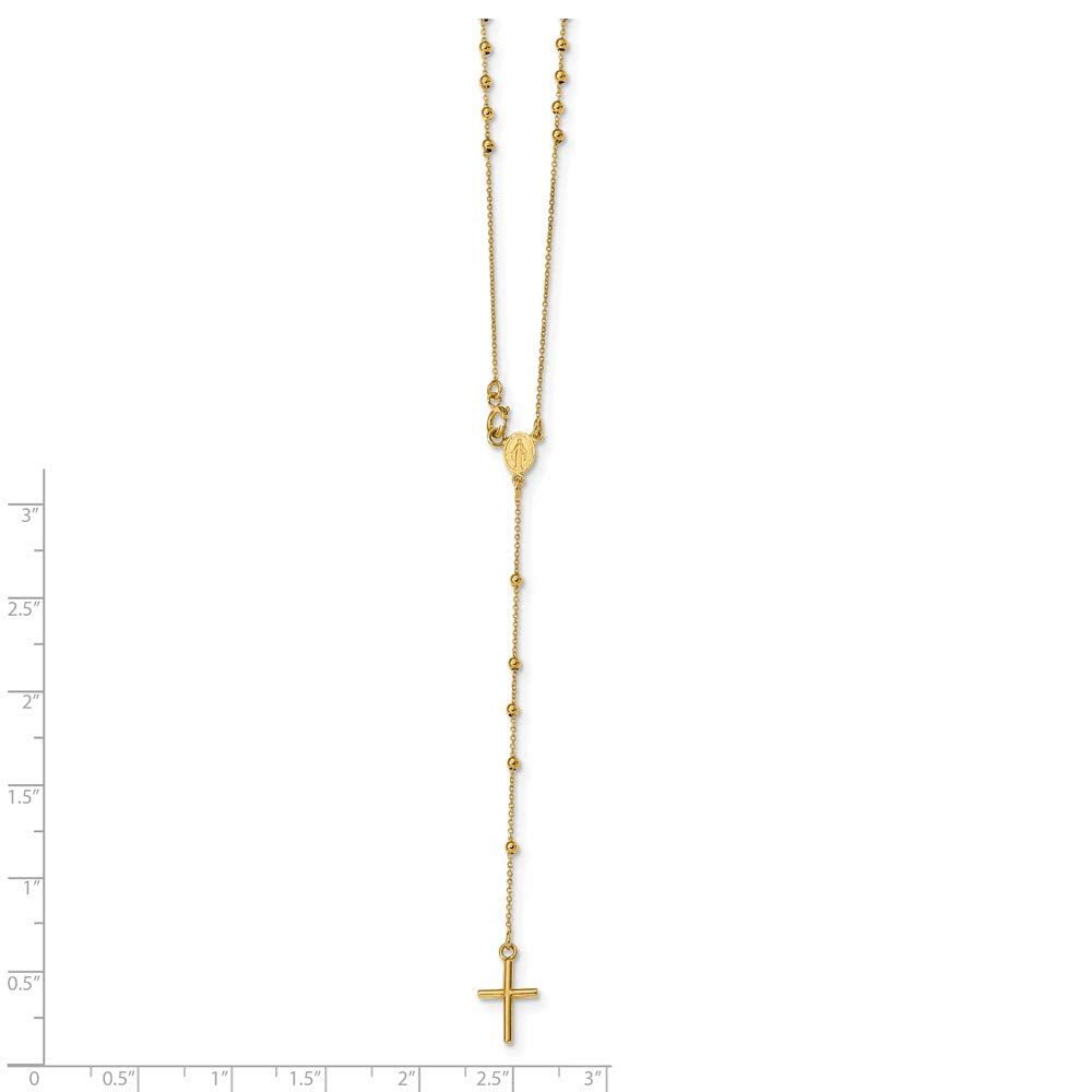 Jewelry Affairs 14K Yellow Gold Rosary Cross Pendant Necklace, Beaded Chain, 16.5 Inches - JewelryAffairs