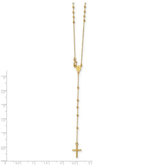 Jewelry Affairs 14K Yellow Gold Rosary Cross Pendant Necklace, Beaded Chain, 16.5 Inches - JewelryAffairs