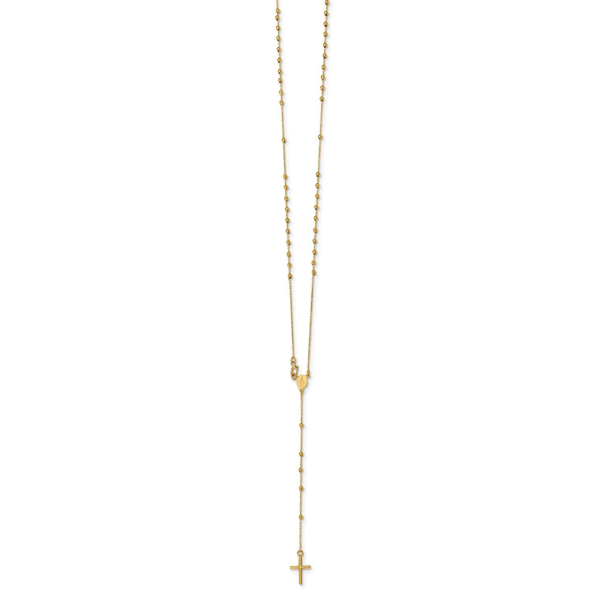 Jewelry Affairs 14K Yellow Gold Rosary Cross Pendant Necklace, Beaded Chain, 16.5 Inches - JewelryAffairs