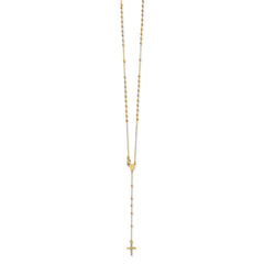Jewelry Affairs 14K Yellow Gold Rosary Cross Pendant Necklace, Beaded Chain, 16.5 Inches - JewelryAffairs