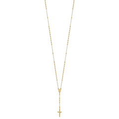 Jewelry Affairs 14K Yellow Gold Rosary Necklace, Faceted Beads Chain, Cross and Medallion, 24 Inch - JewelryAffairs