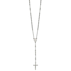 Religious Rosary Necklace, Stainless Steel, 25 inch, 4mm Beaded Chain with Cross