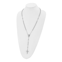 Religious Rosary Necklace, Stainless Steel, 25 inch, 4mm Beaded Chain with Cross