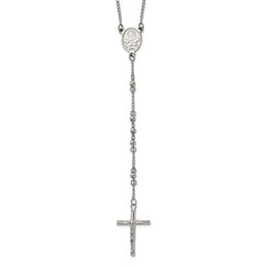 Religious Rosary Necklace, Stainless Steel, 25 inch, 4mm Beaded Chain with Cross
