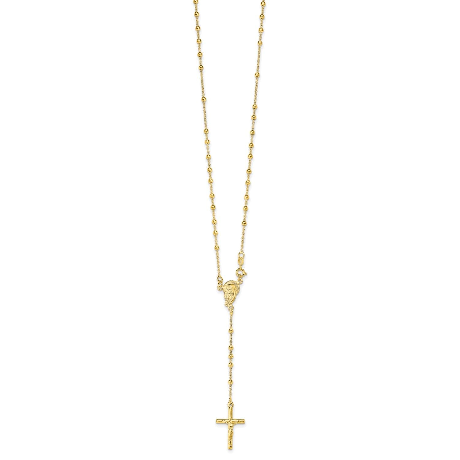 Sterling Silver Gold Plated Religious Rosary Cross Necklace, 18 inch