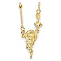 Sterling Silver Gold Plated Religious Rosary Cross Necklace, 18 inch
