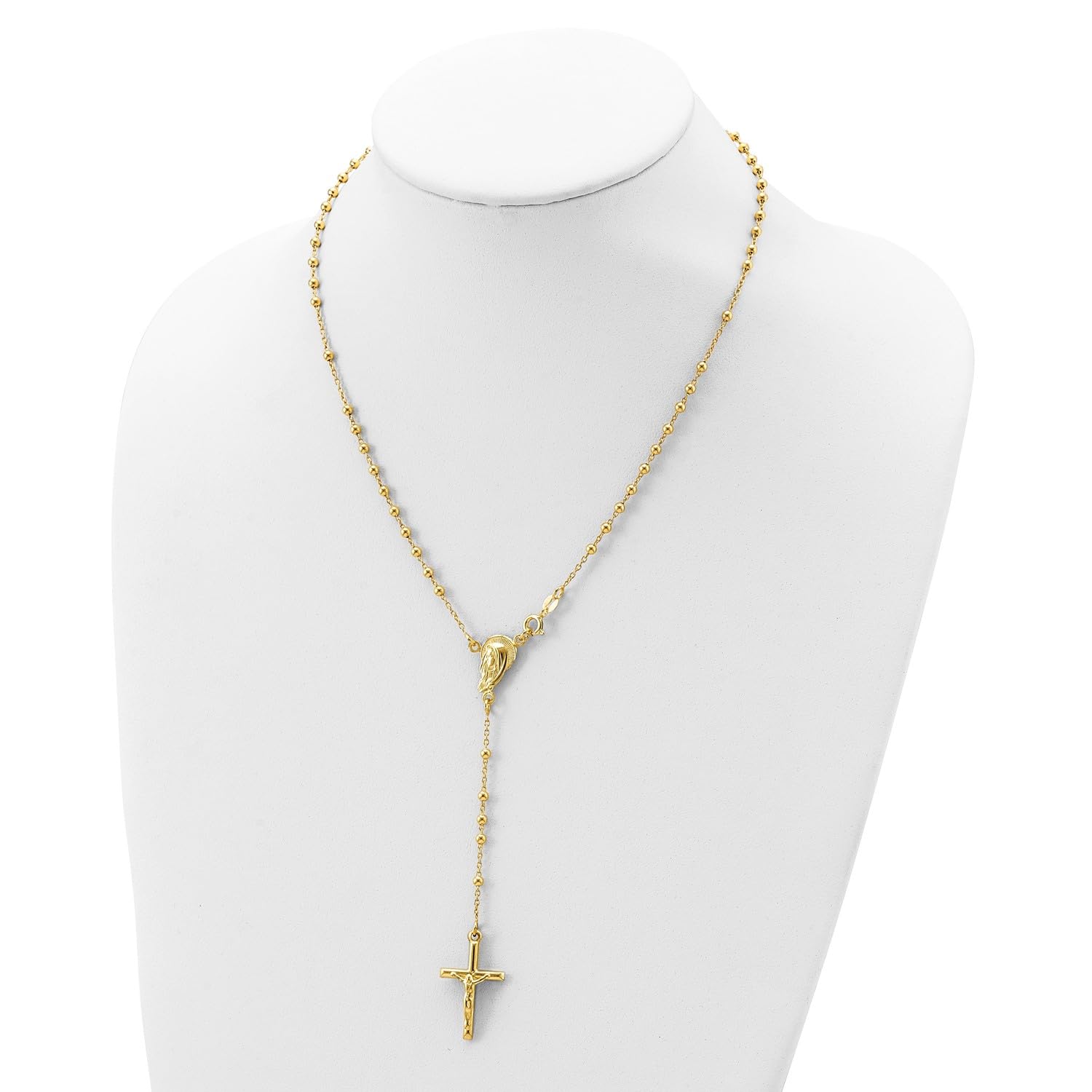 Sterling Silver Gold Plated Religious Rosary Cross Necklace, 18 inch