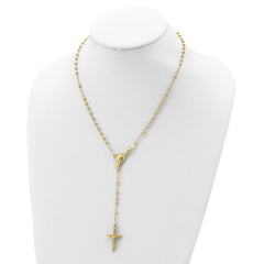 Sterling Silver Gold Plated Religious Rosary Cross Necklace, 18 inch