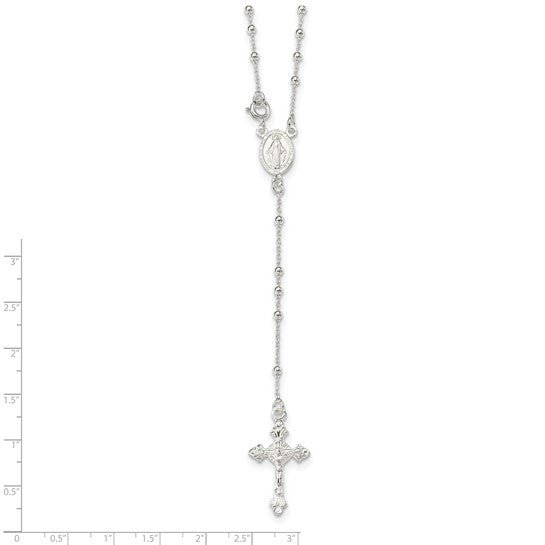 Sterling Silver Religious Rosary Necklace, 18 inch, Beaded Chain with Cross