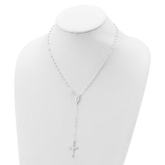 Sterling Silver Religious Rosary Necklace, 18 inch, Beaded Chain with Cross