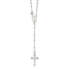 Sterling Silver Religious Rosary Necklace, 18 inch, Beaded Chain with Cross