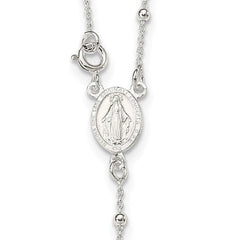 Sterling Silver Religious Rosary Necklace, 18 inch, Beaded Chain with Cross
