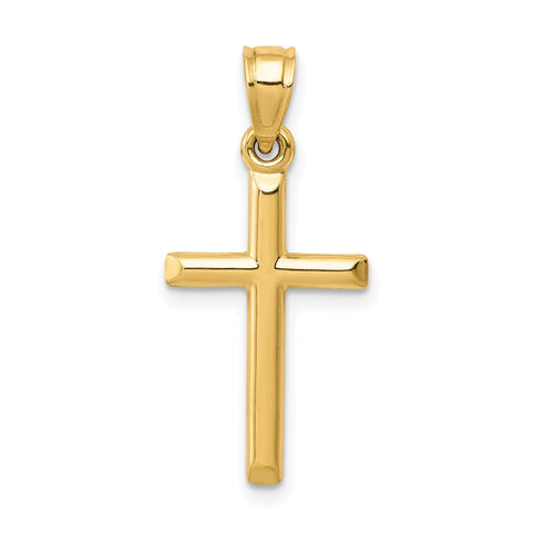 Yellow Gold Cross Pendant Charm, High Polished Finish, 25x12mm (Yellow Gold)