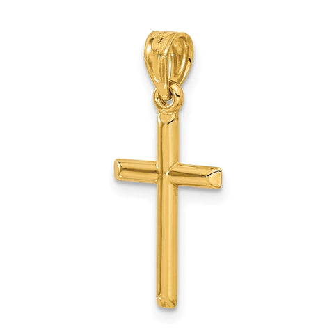 Yellow Gold Cross Pendant Charm, High Polished Finish, 25x12mm (Yellow Gold)