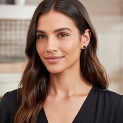 Sterling Silver Rhodium Finish Princess Cut Black Cubic Zirconia Stud Earring