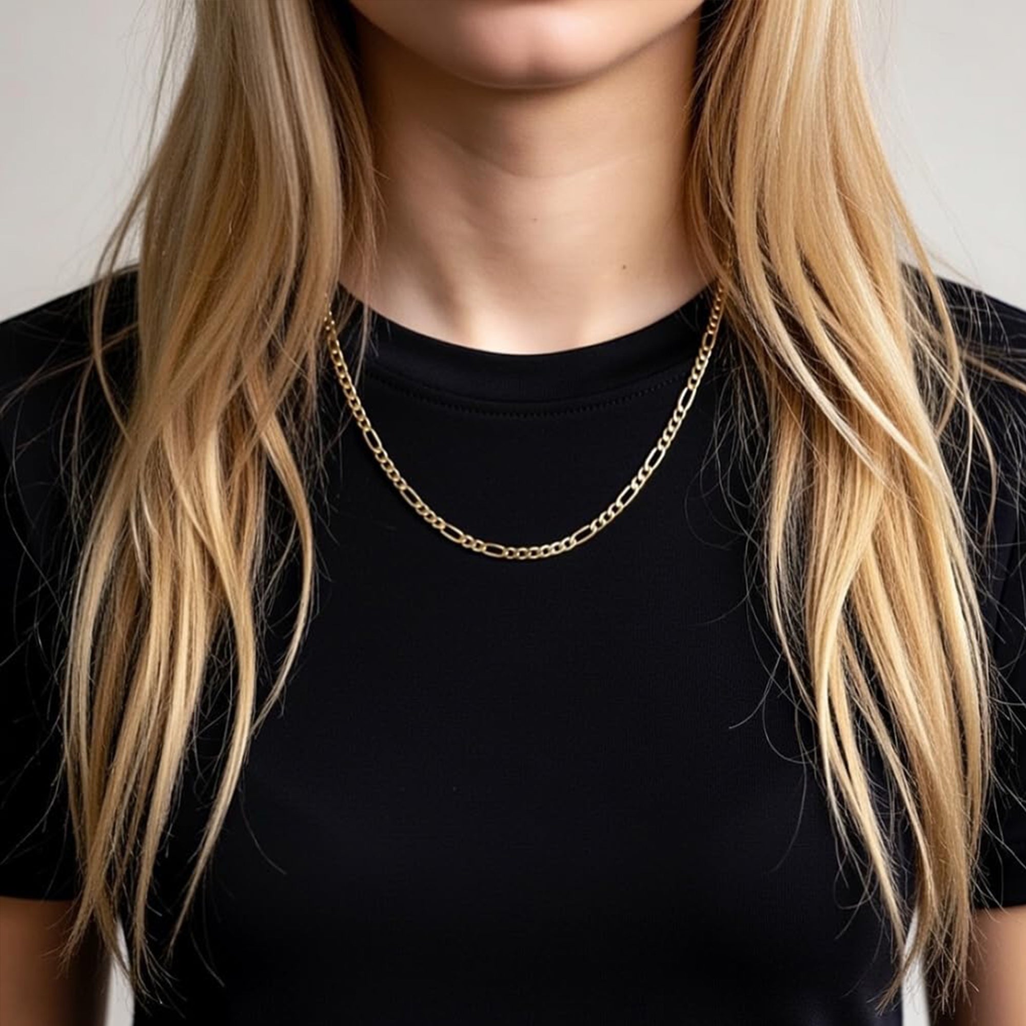10k Yellow Gold Hollow Figaro Chain Necklace, 3.5mm