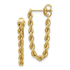 14K Yellow Gold Rope Chain Drop Earrings, 28mm Length, Twisted Design